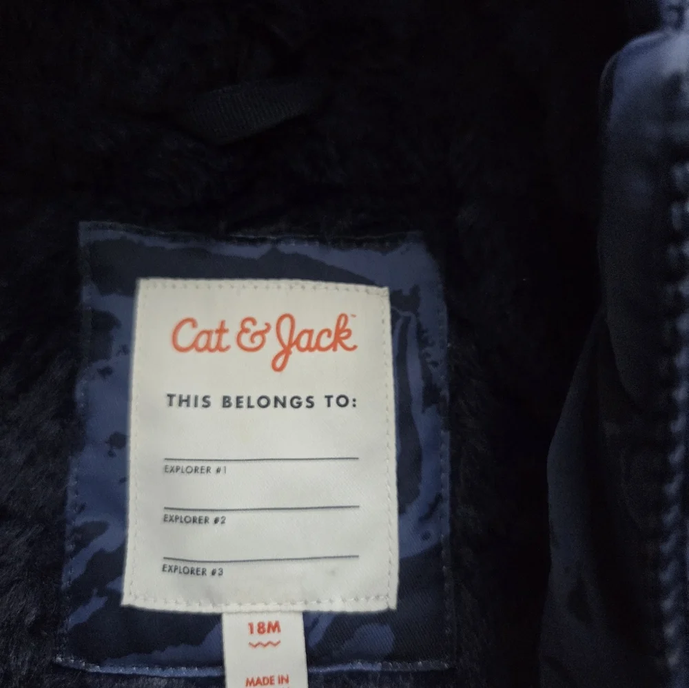 ​Cat & Jack Toddler Boy Blue Marble Winter Puffer Jacket Hooded Fleece Lined 18M